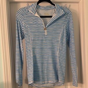 Lilly Pulitzer Blue and White Striped Quarter-Zip Pullover
